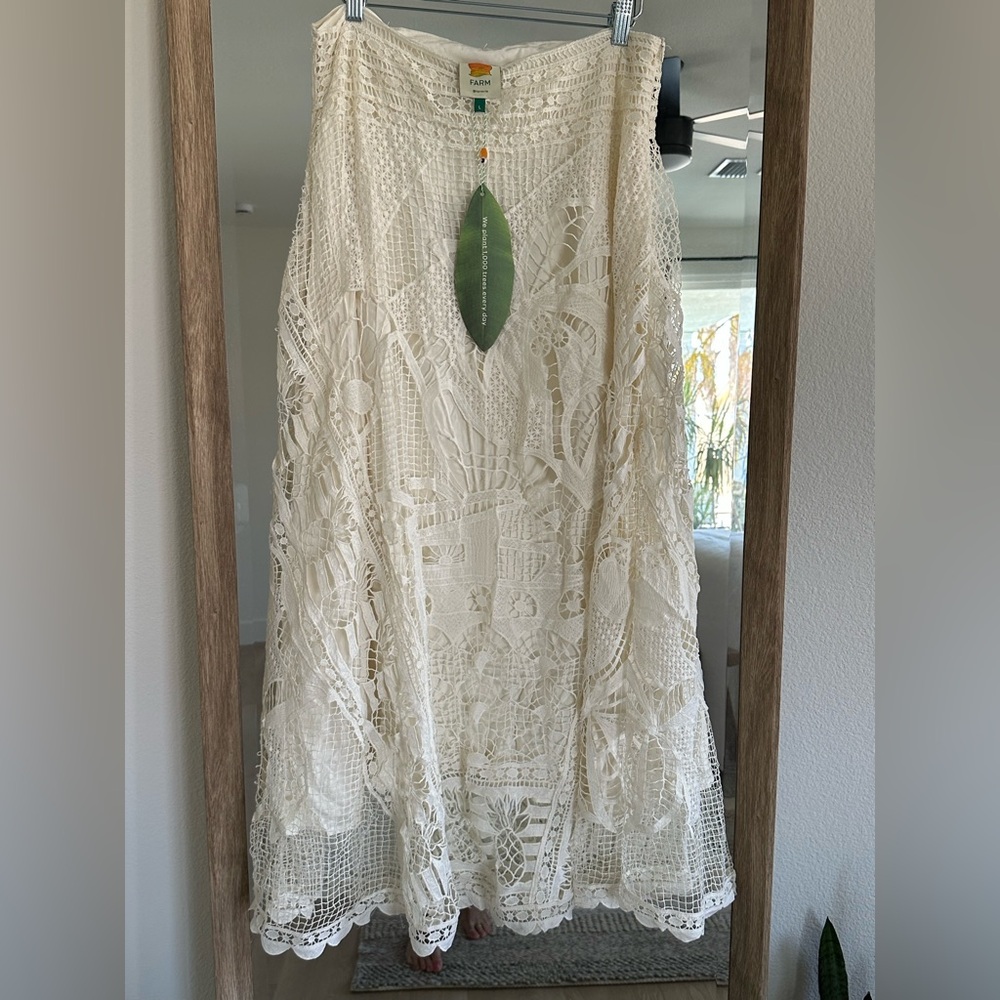 Farm Rio Off White Guipure Lace Maxi Skirt Size Large